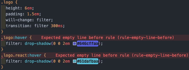 stylelint extension 실행 화면