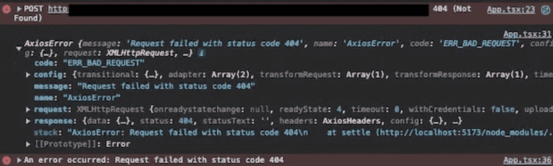 axios error가 throw 됨